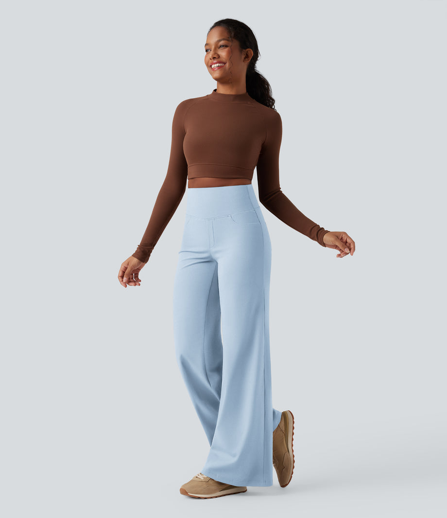 DayStretch High Waisted Tummy Control Wide Leg Baggy Yoga Pants with Pockets - Omphalodes
