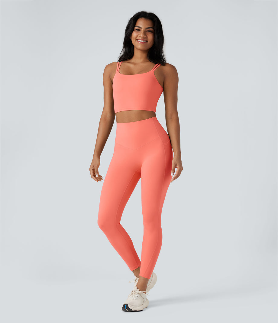 Halara UltraSculpt™ Double Straps Twisted Backless Cropped Yoga Tank Top - Fusion Coral