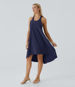 Breezeful™ Backless Racerback Side Pocket High Low Flowy Midi Quick Dry Casual Dress - Patriot Blue