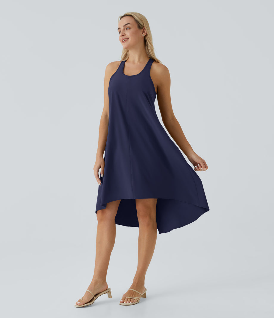 Breezeful™ Backless Racerback Side Pocket High Low Flowy Midi Quick Dry Casual Dress - Patriot Blue