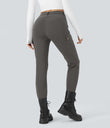 DayStretch High Waisted Zipper Pockets Solid Skinny Cargo Pants - Deep Red Grey