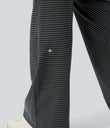 High Waisted Drawstring Stripe Flare Yoga Pants with Pockets - Steel Stripe