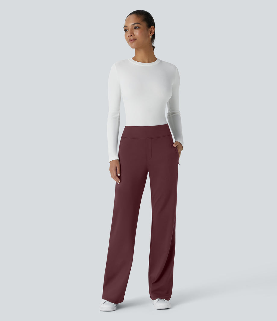 Halara Flex™ DayStretch Mid Rise Side Zipper Pocket Work Flare Pants - Red Mahogany
