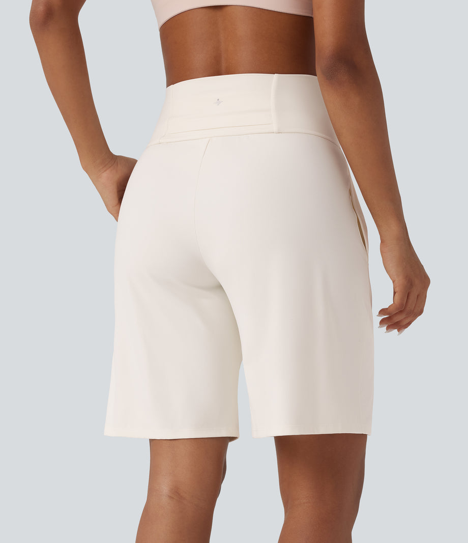 SoftlyZero™ Airy High Waisted Pockets Cool Touch Yoga Bermuda Shorts - Egret