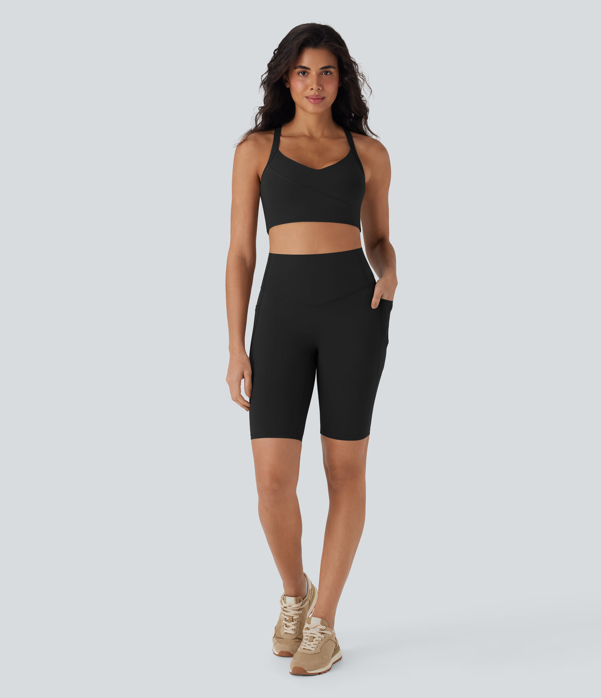 Halara UltraSculpt™ High Waisted Tummy Control Pocket Shaping Training Biker Shorts 9'' - Black