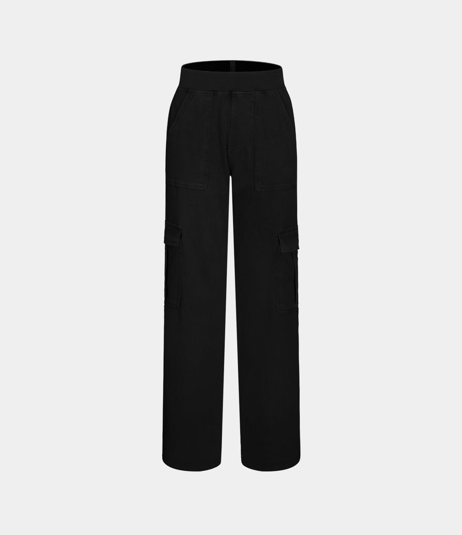 Halara Flex™ Mid Rise Pockets Straight Leg Casual Cargo Jeans - Black Denim