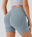 Halara UltraSculpt™ High Waisted Scrunch Butt Lifting Tummy Control Pocket Shaping Workout Biker Shorts 5'' - Blue Flower Gray