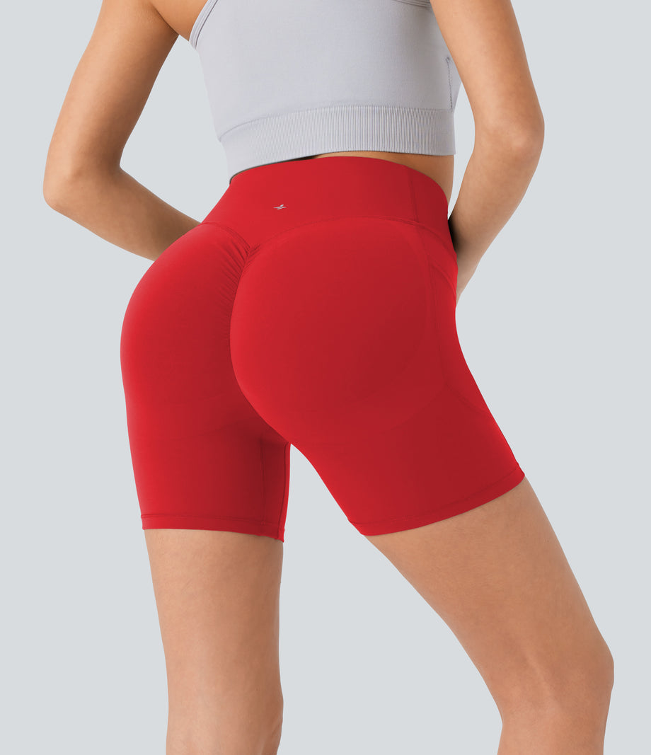 Halara UltraSculpt™ High Waisted Scrunch Butt Lifting Tummy Control Pocket Shaping Workout Biker Shorts 5'' - Aura Orange