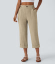 High Waisted Zipper Pocket Cropped Linen-Feel Pants - Fields of Rye