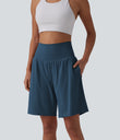 SoftlyZero™ Airy Super High Waisted 2-in-1 Cool Touch Yoga Shorts 9" with Pockets - Majolica Blue