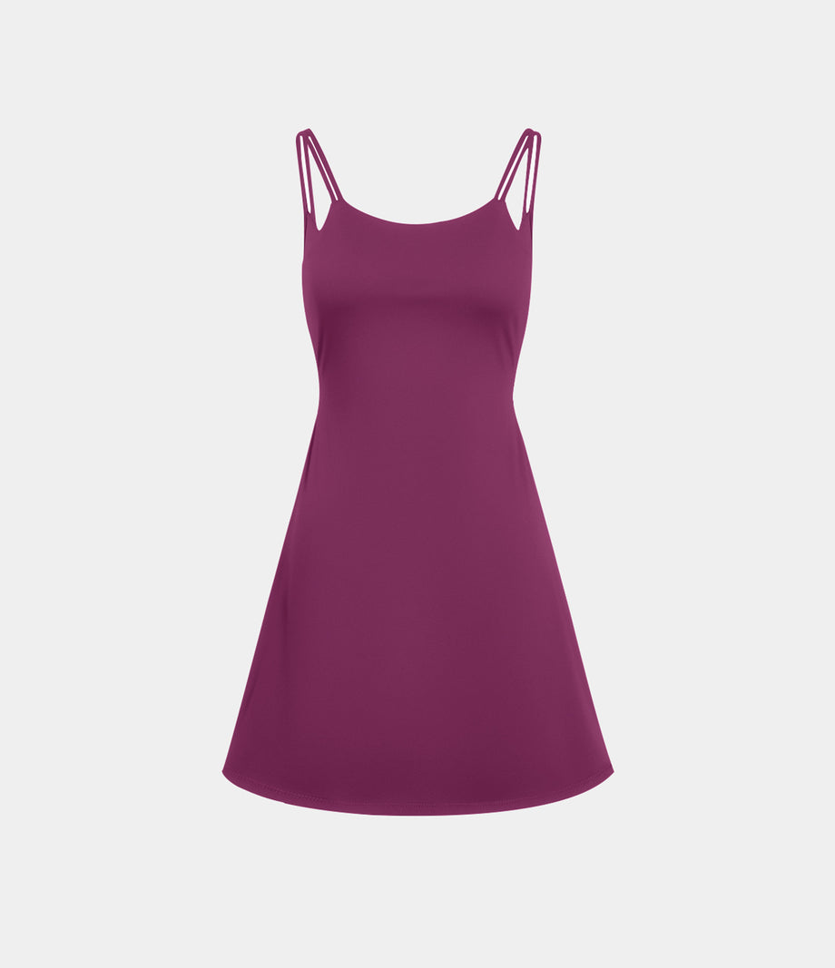 SoftlyZero™ Plush Double Straps 2-Piece Pocket Slip Dance Active Dress A-D Cups - Ume Purple