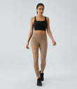 DayStretch High Waisted Crossover Contrast Mesh Decorative Buckle Yoga Leggings - Burro