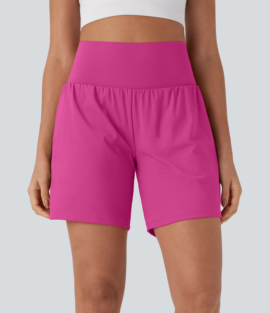 SoftlyZero™ Airy Super High Waisted 2-in-1 Cool Touch Yoga Shorts 7" with Pockets - Fuchsia Fedora