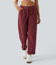 Mid Rise Zipper Pocket Corduroy Casual Pants - Pomegranate
