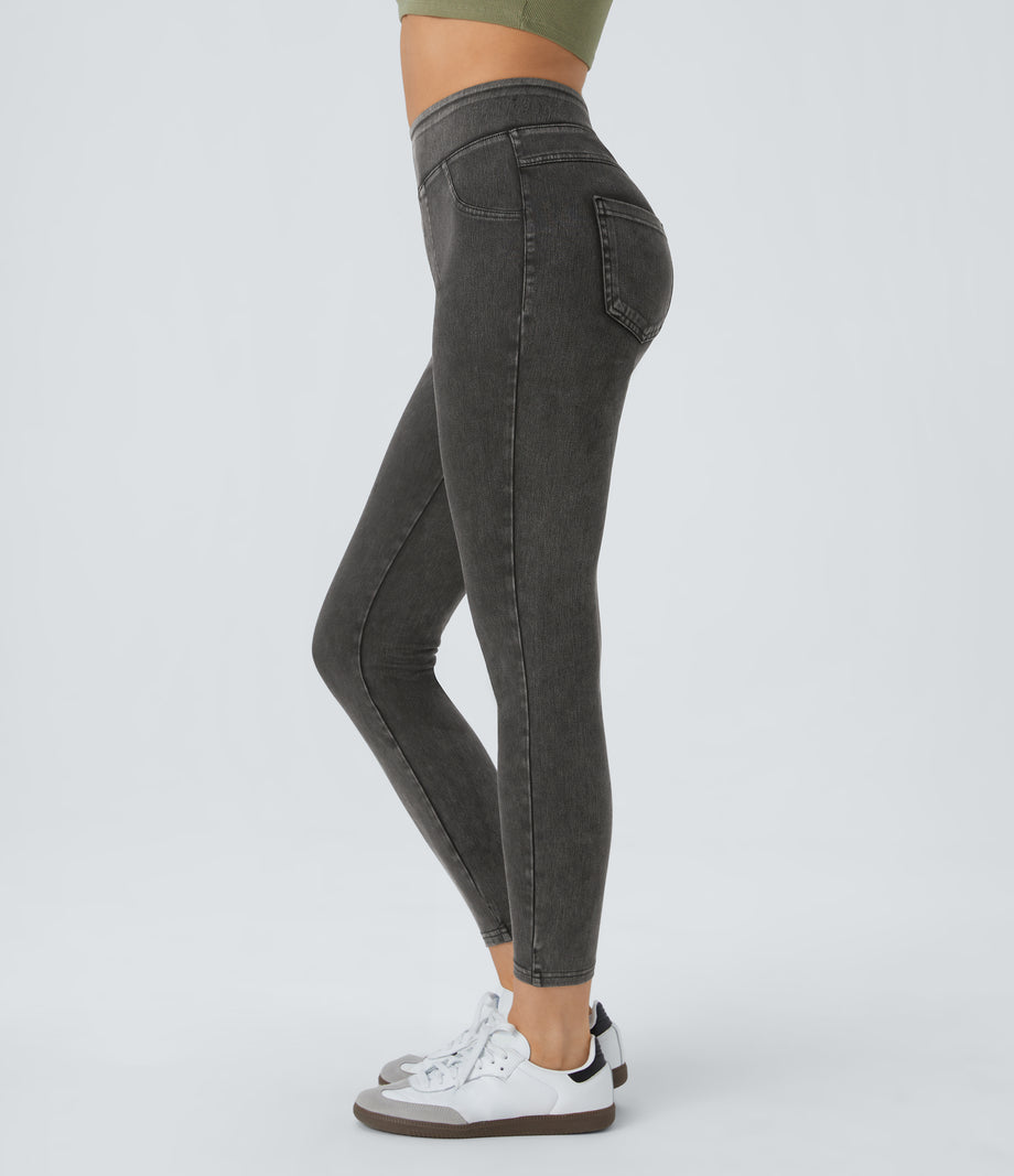 Halara Flex™ High Waisted Pocket Denim Casual Leggings - Hemp Rope Black Denim