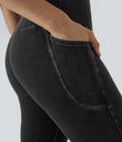Halara Flex™ Crossover Pocket Washed Denim Work Leggings - Hemp Rope Black Denim