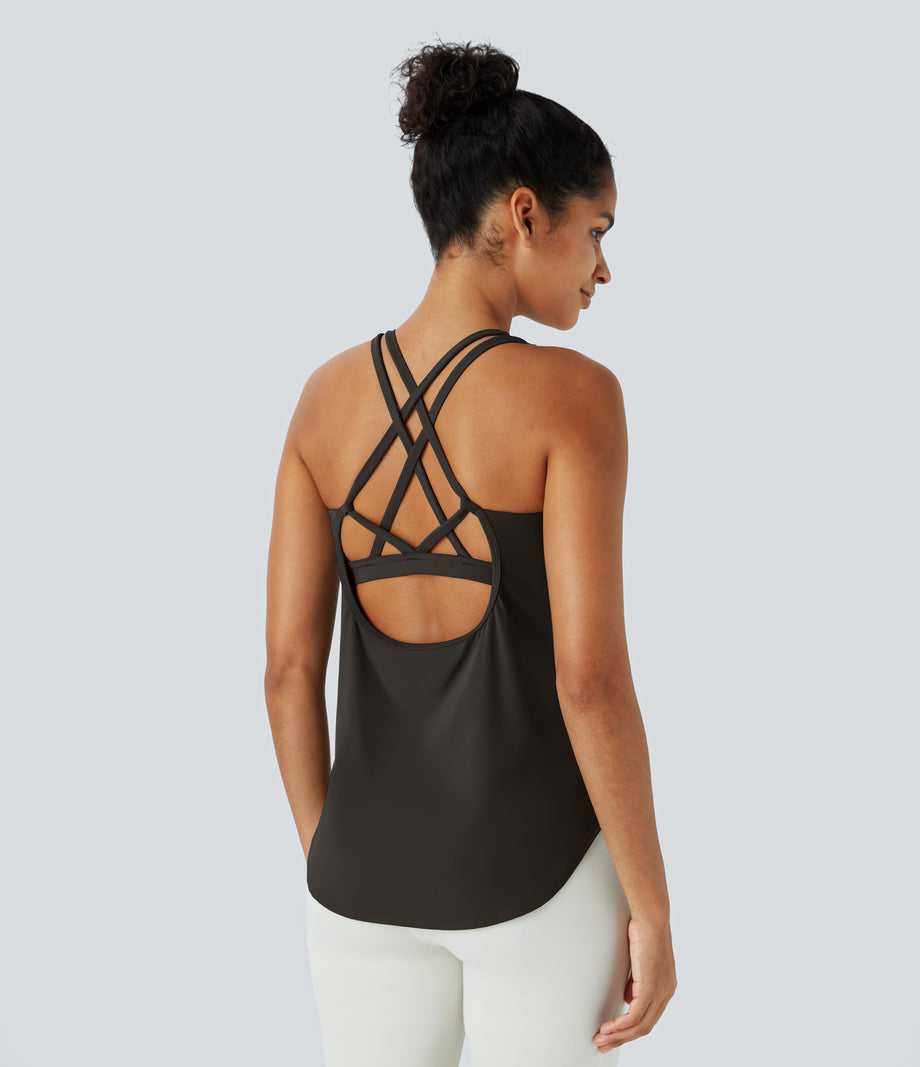 Halara UltraSculpt™ Round Neck Curved Hem Workout Tank Top - Hazelnut Black