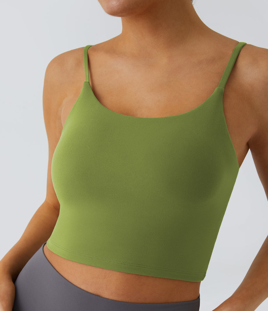 Basic Padded Workout Cropped Low Support Tank Top A-D Cups - Peridot