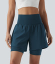 SoftlyZero™ Airy Super High Waisted 2-in-1 Cool Touch Yoga Shorts 7'' with Pockets - Majolica Blue
