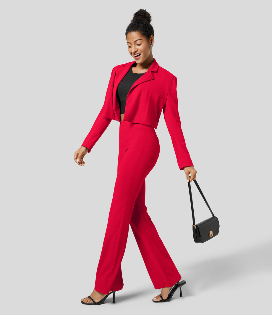 Halara Flex™ High Waisted Back Side Pocket Slight Flare Work Pants - Aurora Red