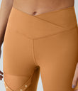 DayStretch High Waisted Crossover Contrast Mesh Decorative Buckle Yoga Leggings - Buckskin