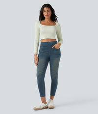 Halara Flex™ High Waisted Pockets Denim Casual Leggings - Cement Blue Denim