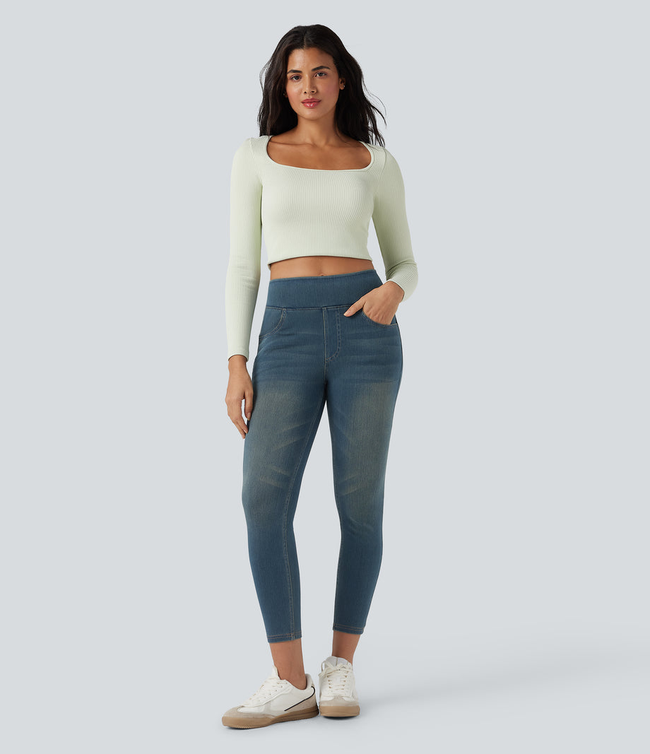 Halara Flex™ High Waisted Pockets Denim Casual Leggings - Cement Blue Denim