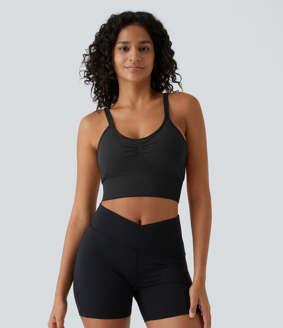 OneForm Seamless Flow Low Support Ruched Double Straps Sports Bra A-D Cups - Black