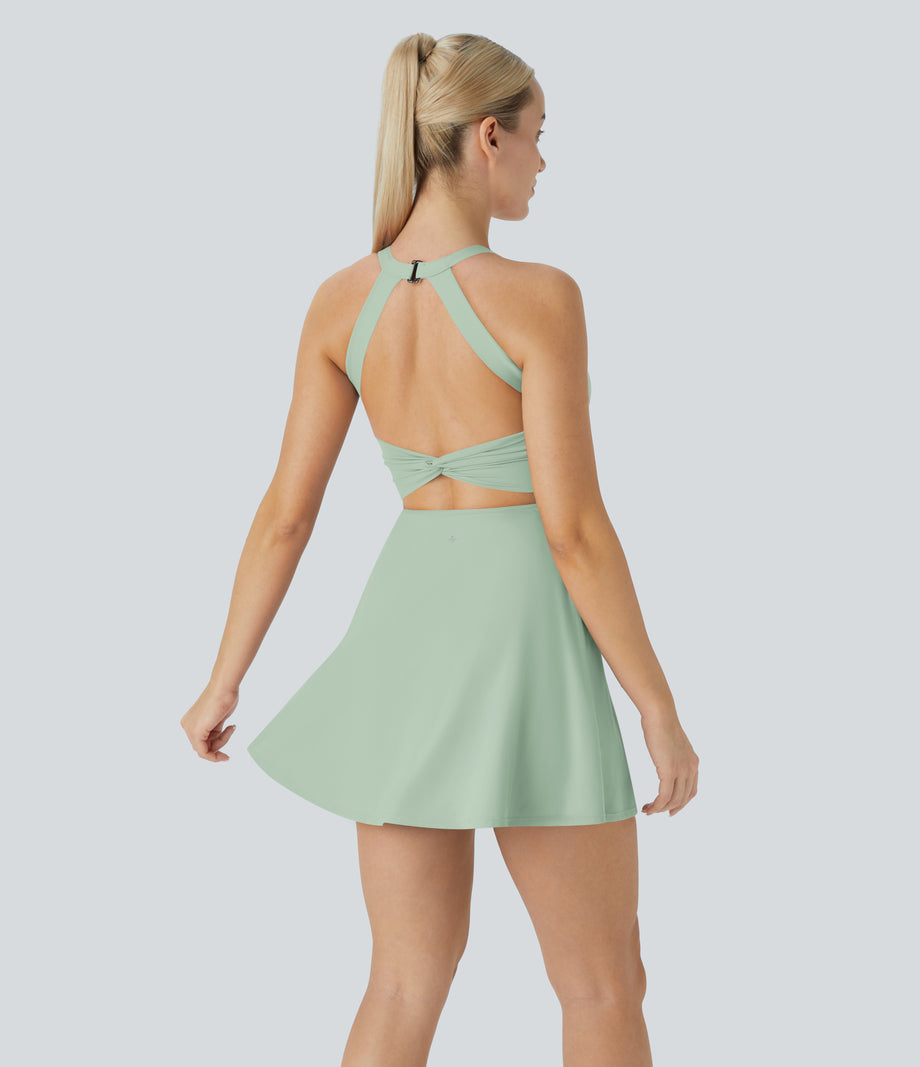 SoftlyZero™ Airy Backless Twisted Cool Touch Dance Active Dress-Easy Peezy Edition - Light Bean Green