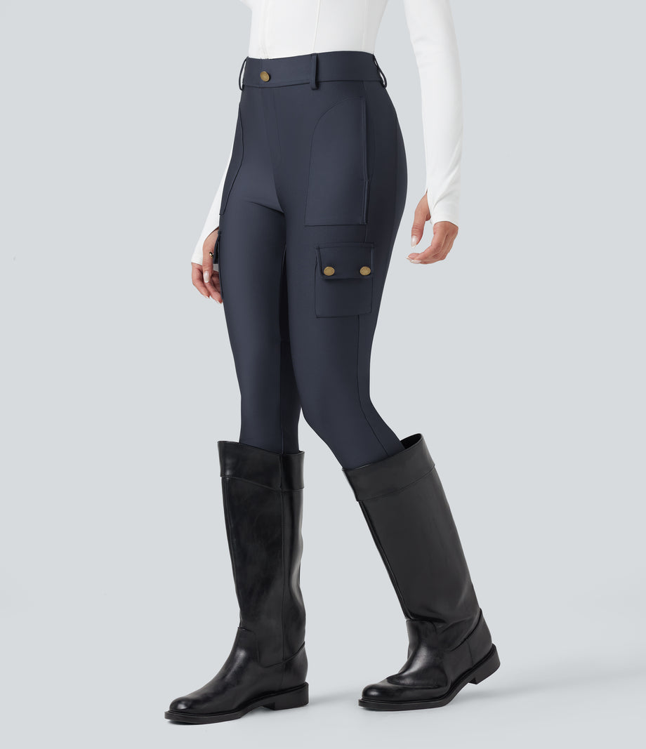 High Waisted Sheen 7/8 Leggings with Pockets - Blue Nights