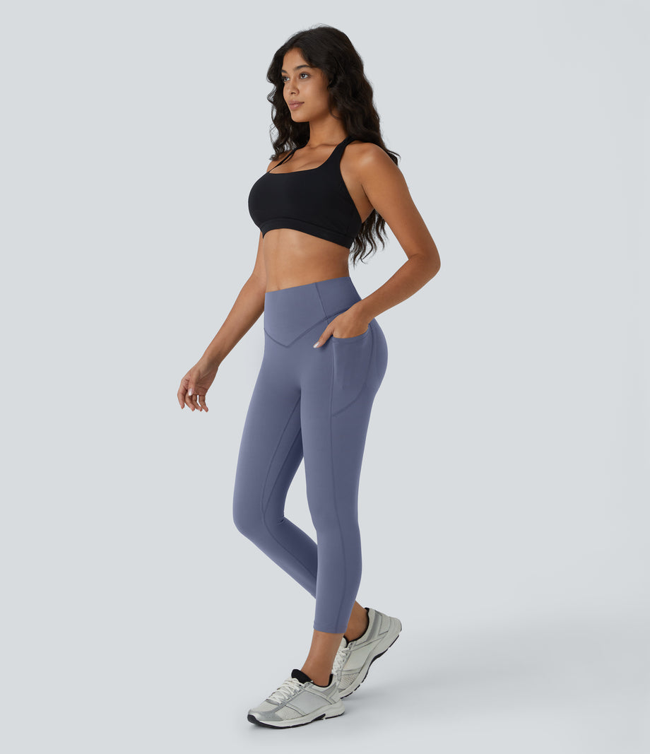 Halara UltraSculpt™ High Waisted Scrunch Butt Lifting Tummy Control Pocket Shaping Capri Training Leggings - Silent Blue