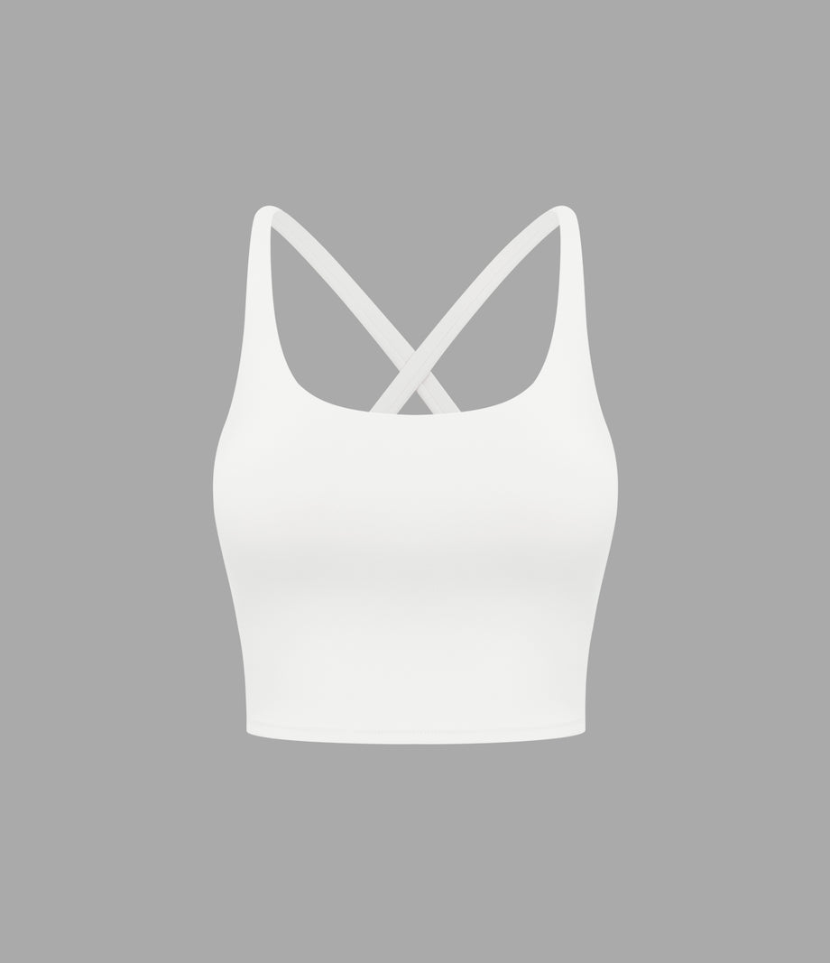 Crisscross Backless Built-in Bra Cropped Running Tank Top A-D Cups - White