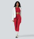 Halara Ultrasculpt™ Heat High Waisted Tummy Control Crossover Back Fleece Running Leggings with Pockets - Salsa