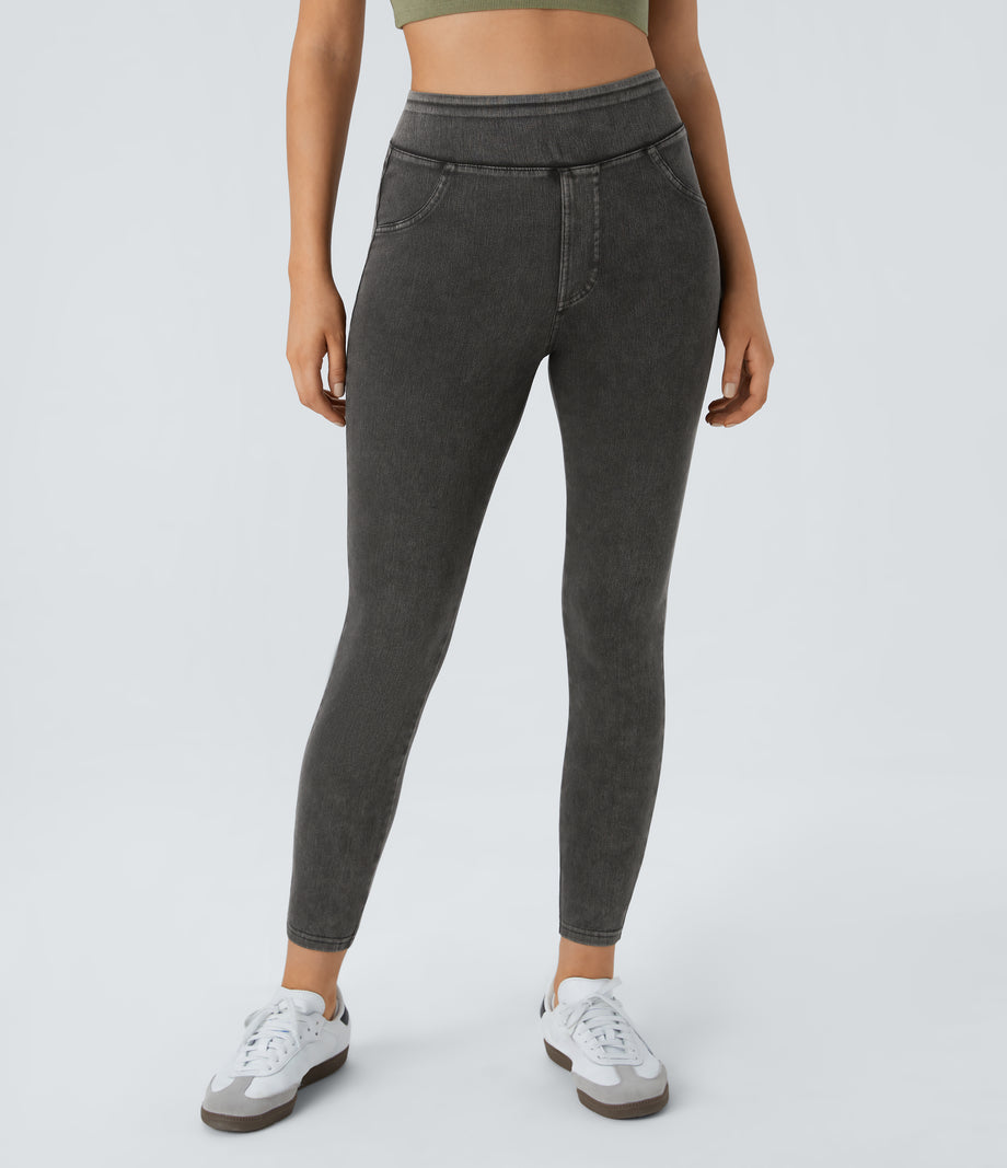 Halara Flex™ High Waisted Pocket Denim Casual Leggings - Hemp Rope Black Denim