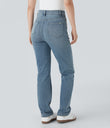 Halara Flex™ High Waisted Pockets Straight Leg Washed Casual Jeans - Cedar Blue Denim