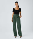 Halara Flex™ High Waisted Zipper Pocket Shirred Straight Leg Work Pants - Dark Green