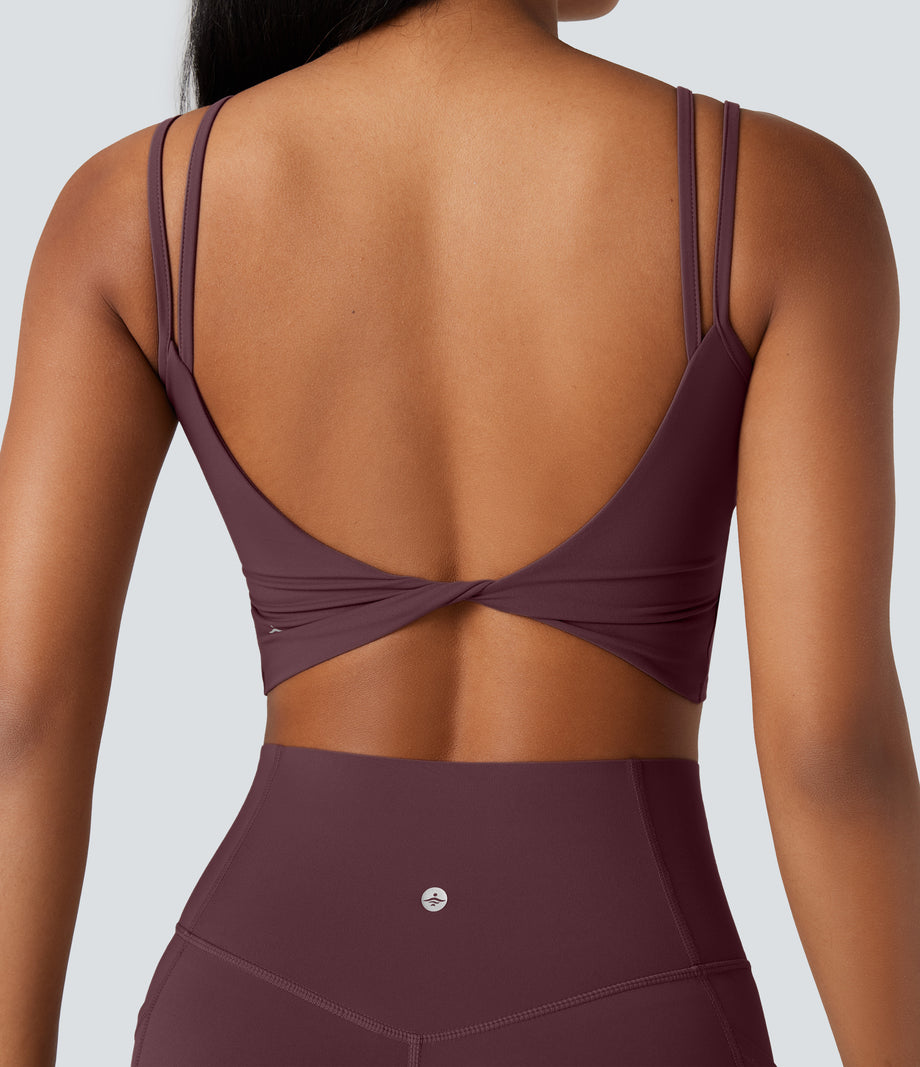 Halara UltraSculpt™ Double Straps Twisted Backless Cropped Yoga Tank Top - Evening Red