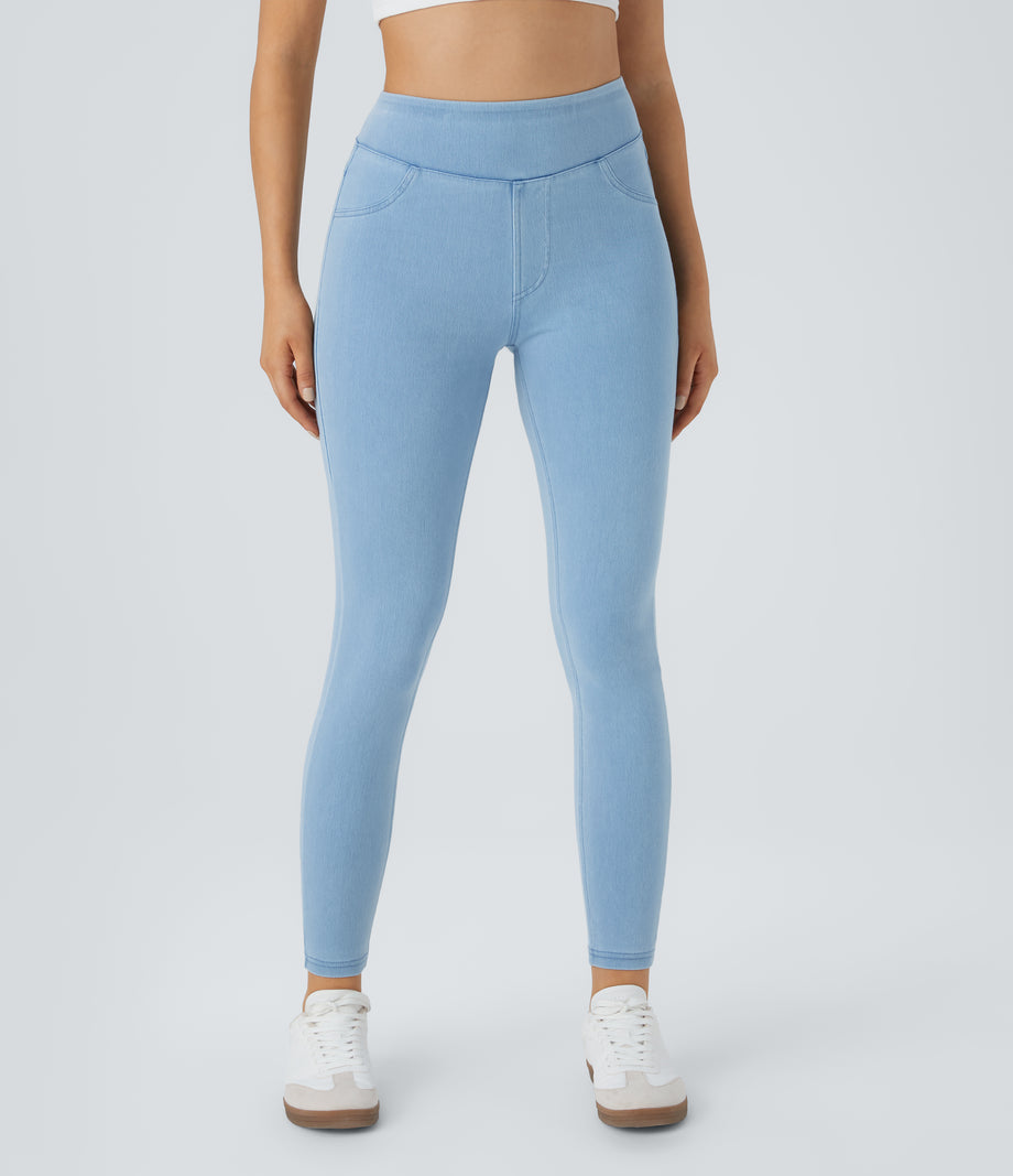 Halara Flex™ High Waisted Pocket Denim Casual Leggings - Washed Denim Sunny Blue