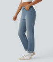 Halara Flex™ High Waisted Rolled Hem Casual Slim Jeans with Pockets - Malibu Blue Denim