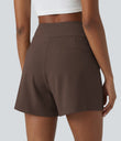 DayStretch High Waisted Work Baggy Shorts 4'' with Pockets - Chocolate Martini