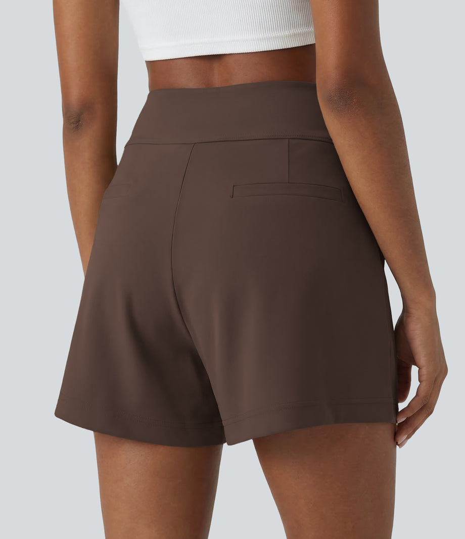 DayStretch High Waisted Work Baggy Shorts 4'' with Pockets - Chocolate Martini