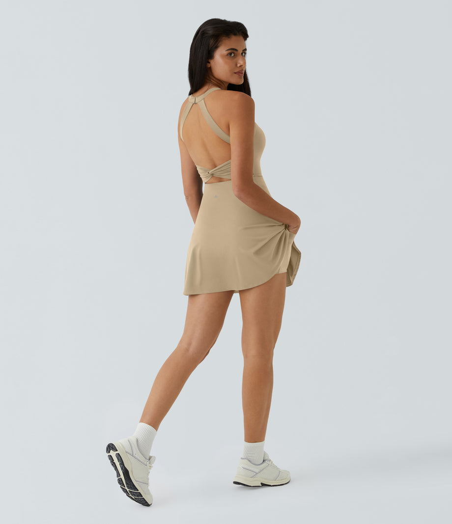 SoftlyZero™ Airy Backless Twisted Flare Low Support Dance Active Dress-Longer Length-Easy Peezy Edition A-D Cups - Curds & Whey