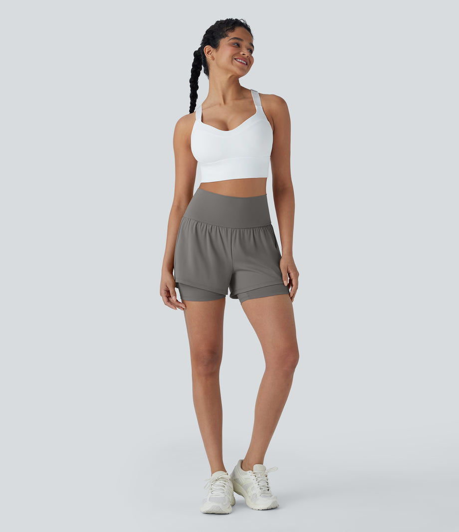 SoftlyZero™ Airy Super High Waisted 2-in-1 Cool Touch Yoga Shorts 5'' with Pockets - Steeple Gray