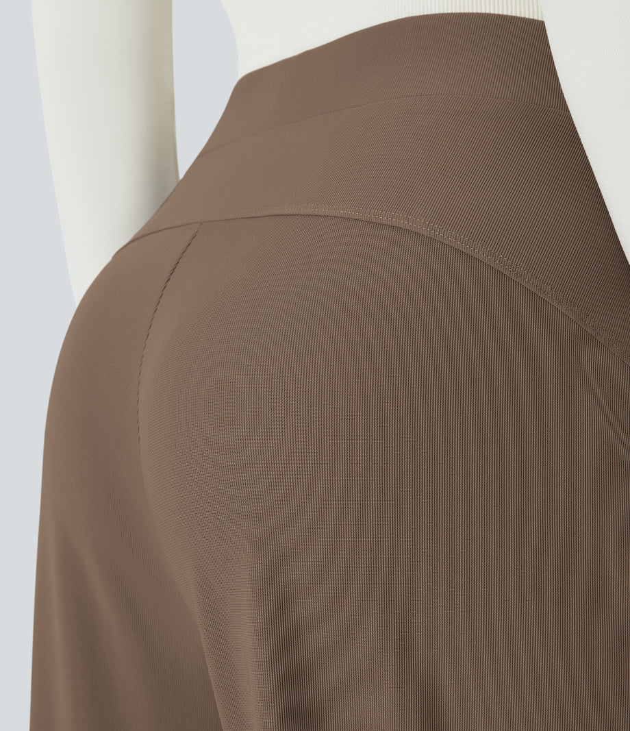 Halara Flex™ High Waisted Body Sculpt Waist-Slimming Pocket Wide Leg Micro Waffle Work Pants - Shitake