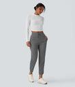 Mid Rise Drawstring Curved Hem Quick Dry Golf Tapered Pants with Pockets-UPF40+ - Steel Gray