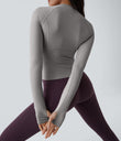 Solid Thumb Hole Yoga Sports Top - Mist Grey