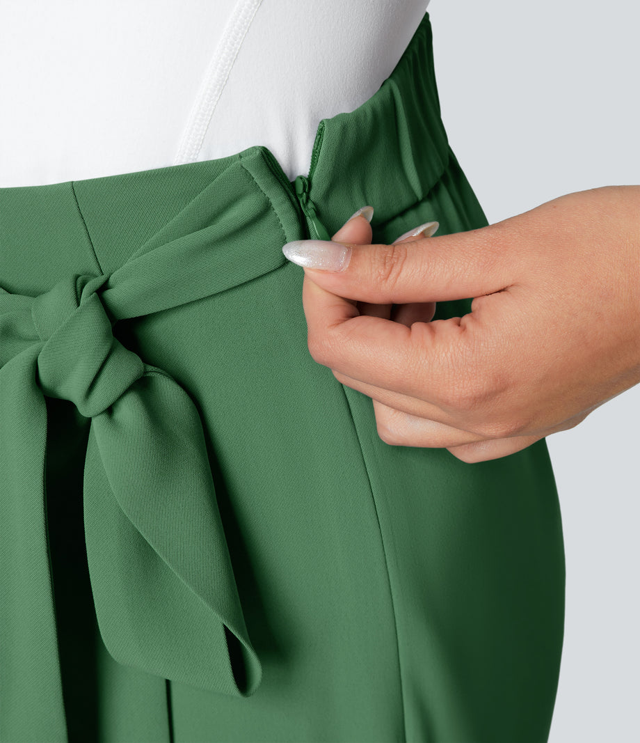 Halara Flex™ High Waisted Tie Side Wide Leg Work Pants - Hills Green