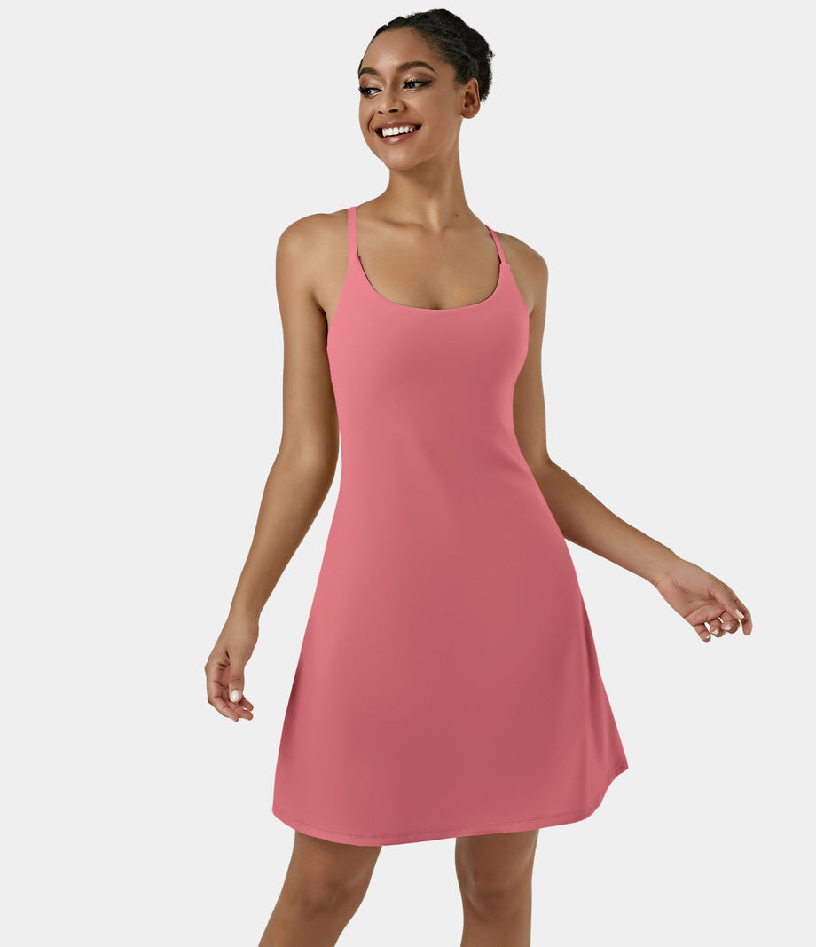 SoftlyZero™ Airy Cut Out 2-in-1 Pocket Cool Touch Longer Active Dress-UPF50+ - Desert Rose