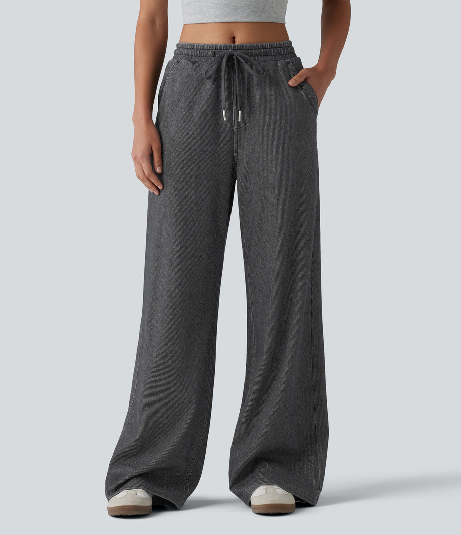Halara Flex™ Low Rise Drawstring Wide Leg Sparkle Casual Sweatpants Jeans with Pockets - Iron Gate Denim
