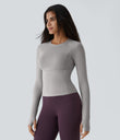 Solid Thumb Hole Yoga Sports Top - Mist Grey